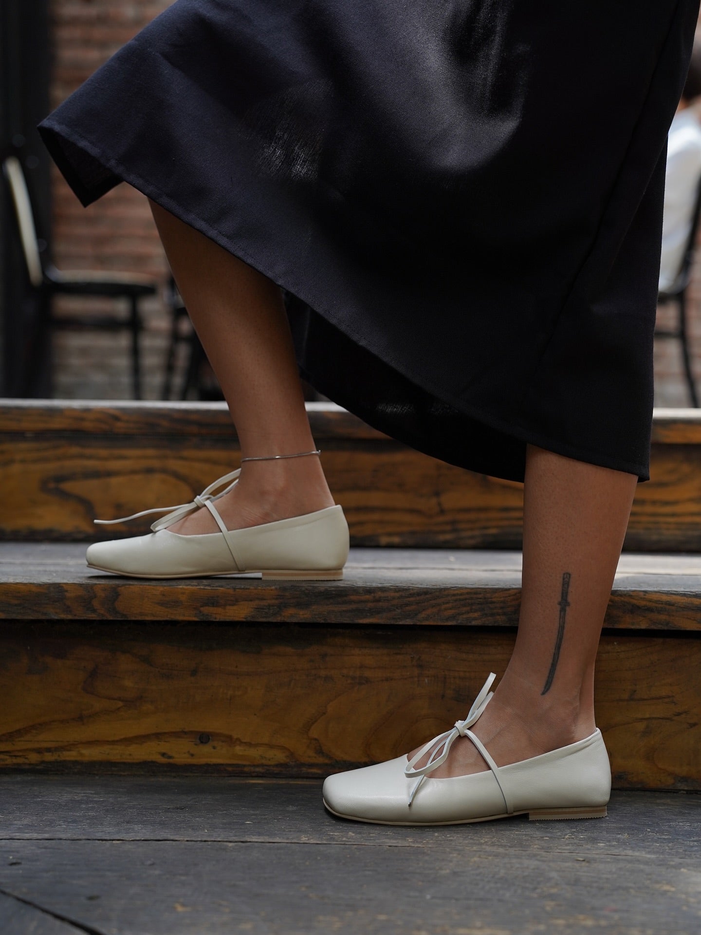 Beige square ballerina flats