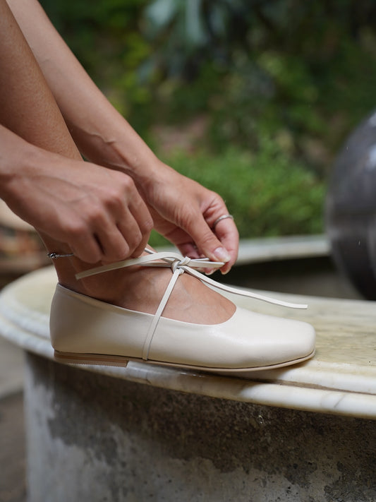 Beige square ballerina flats
