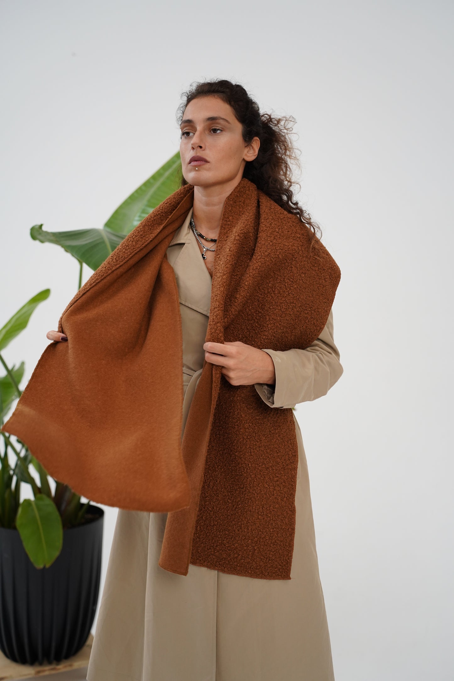 Brown boucle scarf