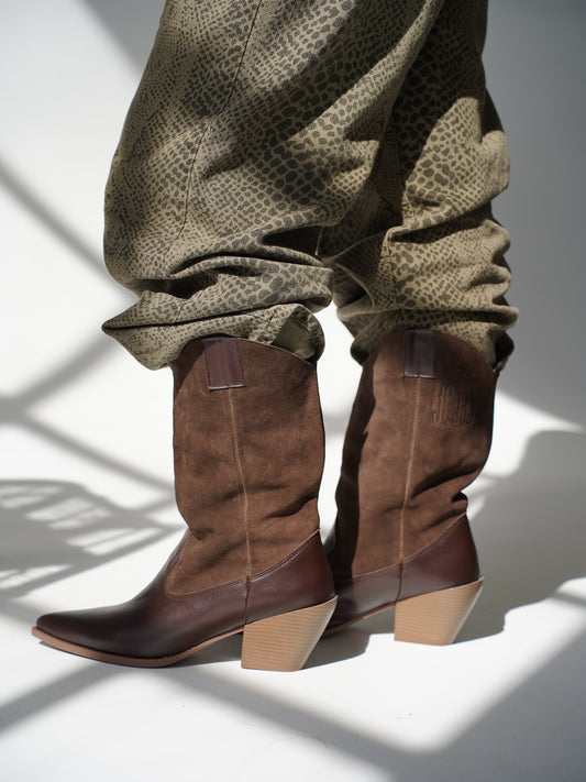 Eco leather cowboy boots in black