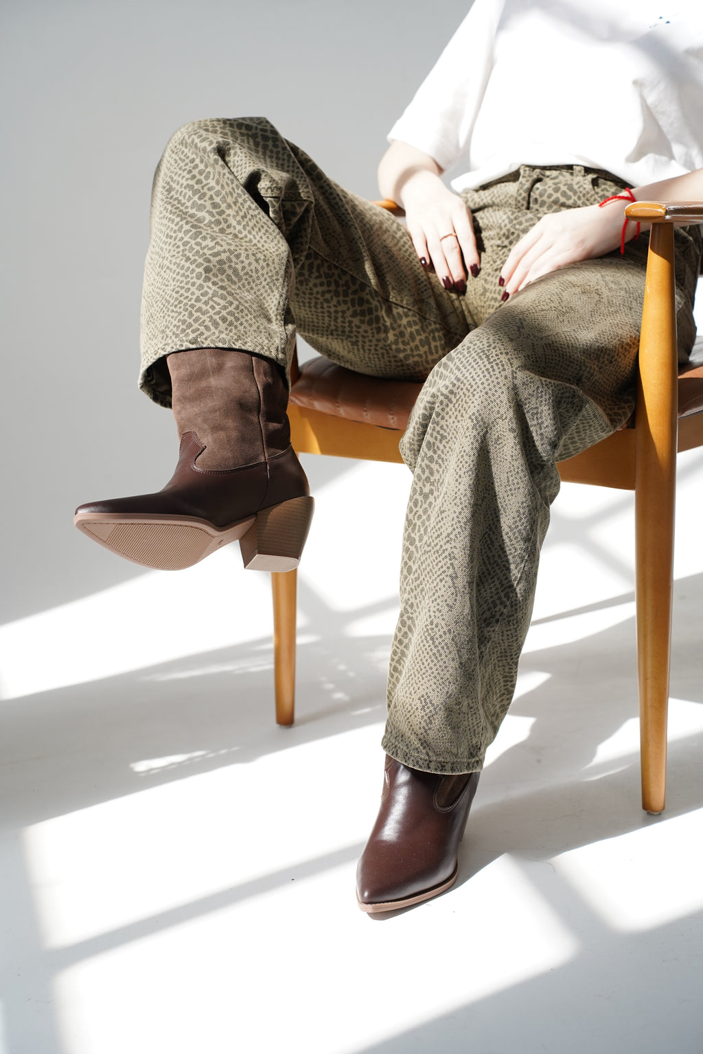 Natural Leather Cowboy Boots in Brown
