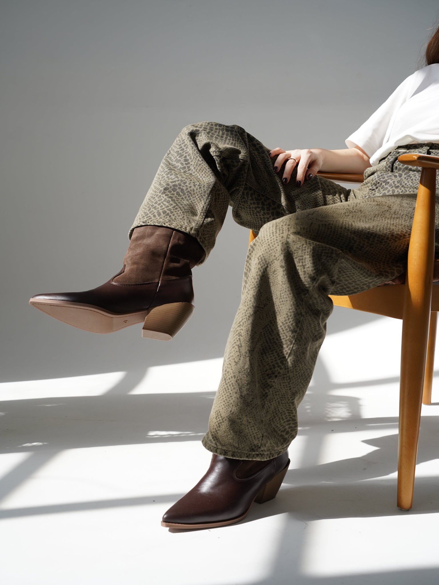 Natural Leather Cowboy Boots in Brown